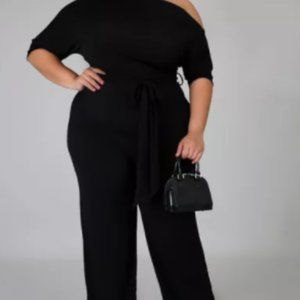 Oblique Shoulder Sashes Jumpsuit